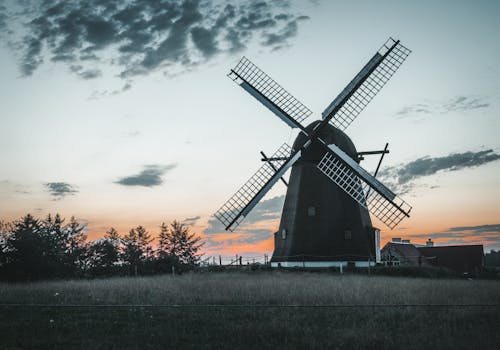 Free Photo of a Windmill During Sunset Stock Photo
