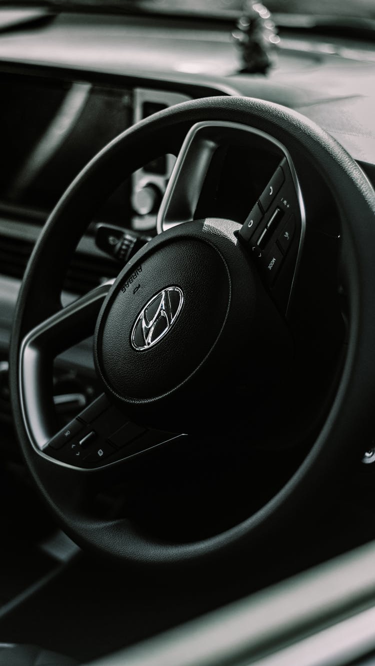 Close-up Of Modern Car Steering Wheel