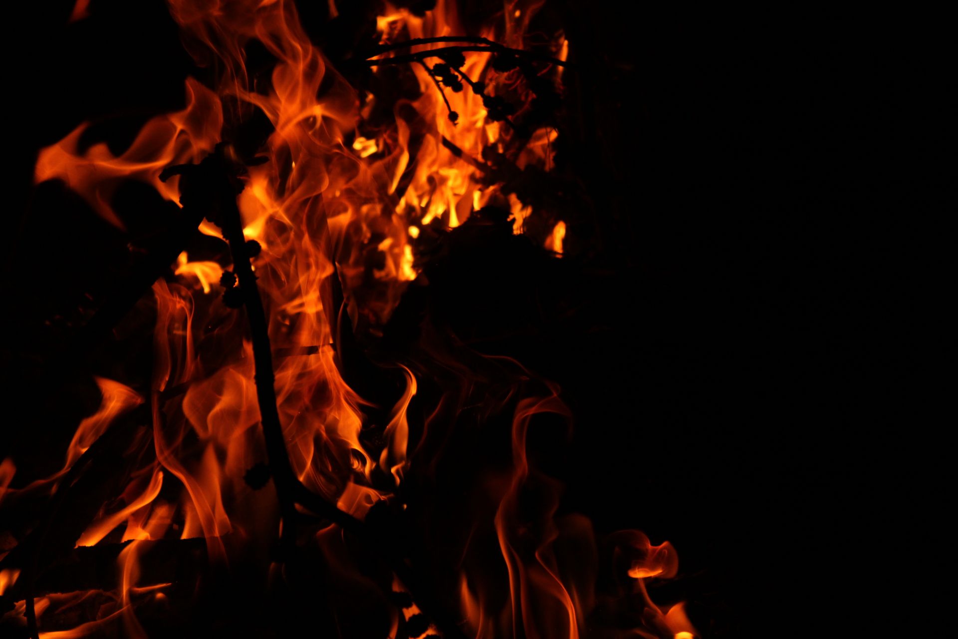 Vivid flames burning brightly against a dark background, showcasing intense heat and movement.