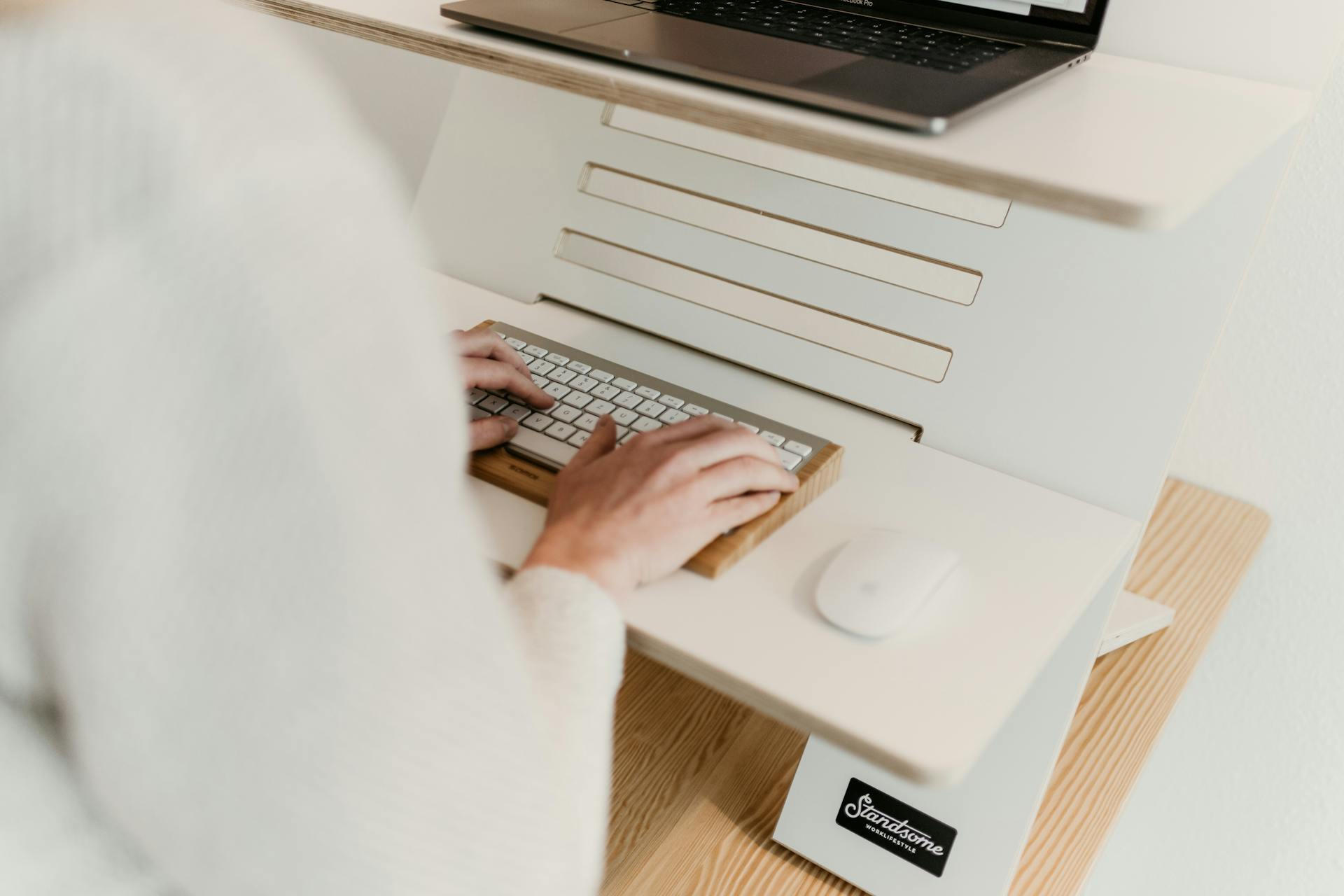 Ergonomic adjustable desk setup for productive and comfortable remote work.