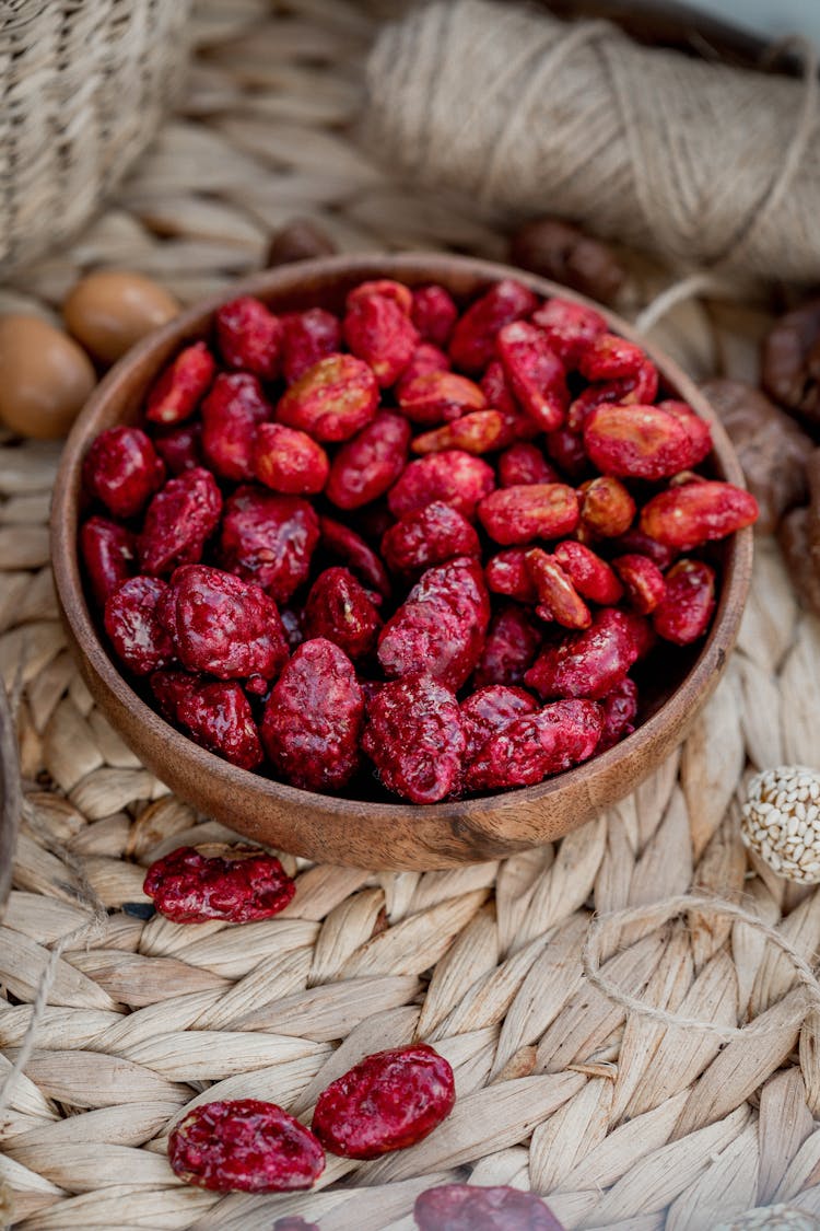 Acai Berries In Bowl On Braided Placemat