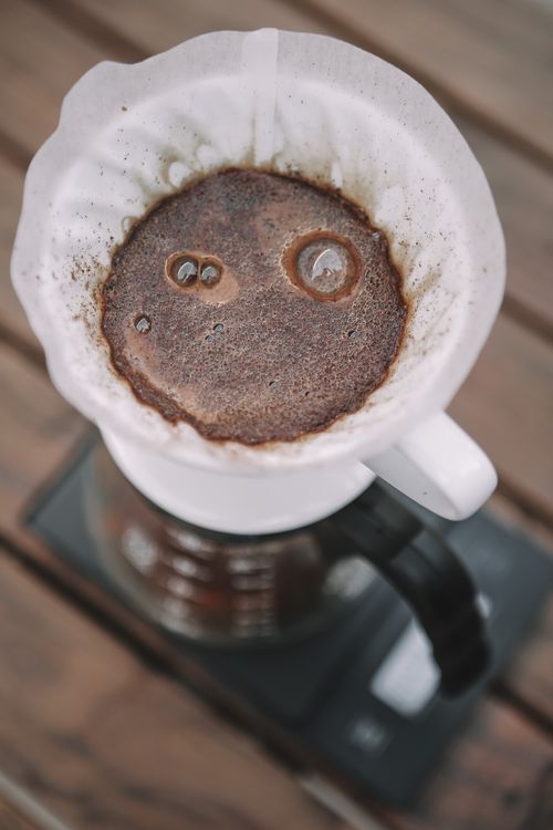 Free Top view of freshly brewed pour-over coffee in Eskişehir, Turkey, highlighting the brewing process. Stock Photo