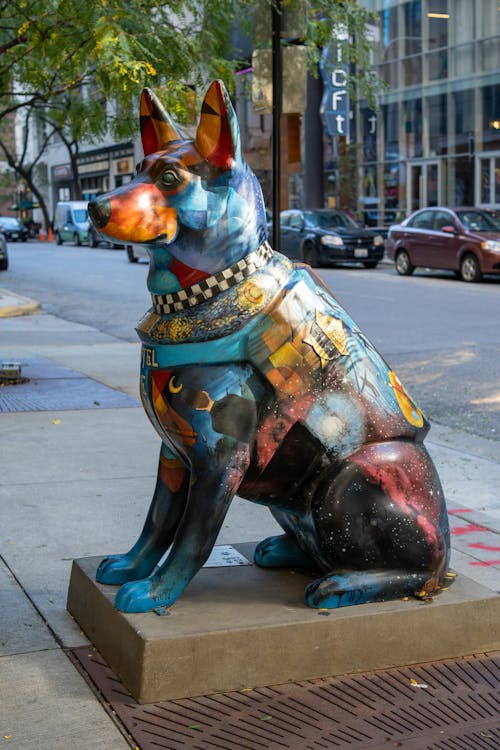 Colorful Dog Statue on the Side of the Road