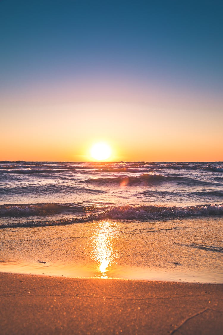 Scenic View Of Ocean During Sunset