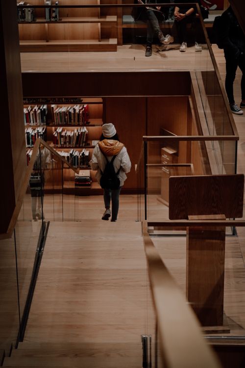 Free Woman in a chic bookstore in Istanbul, showcasing wooden decor and modern design elements. Stock Photo