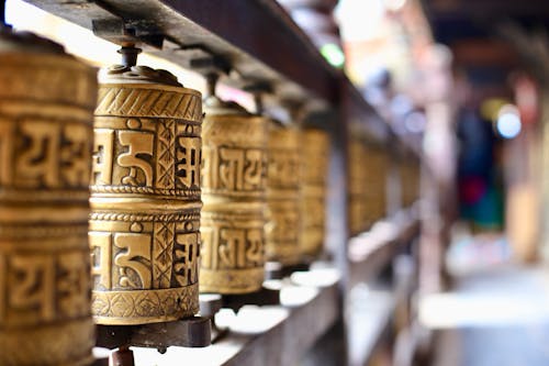 Antique Pray Rounds in a Temple in Nepal 