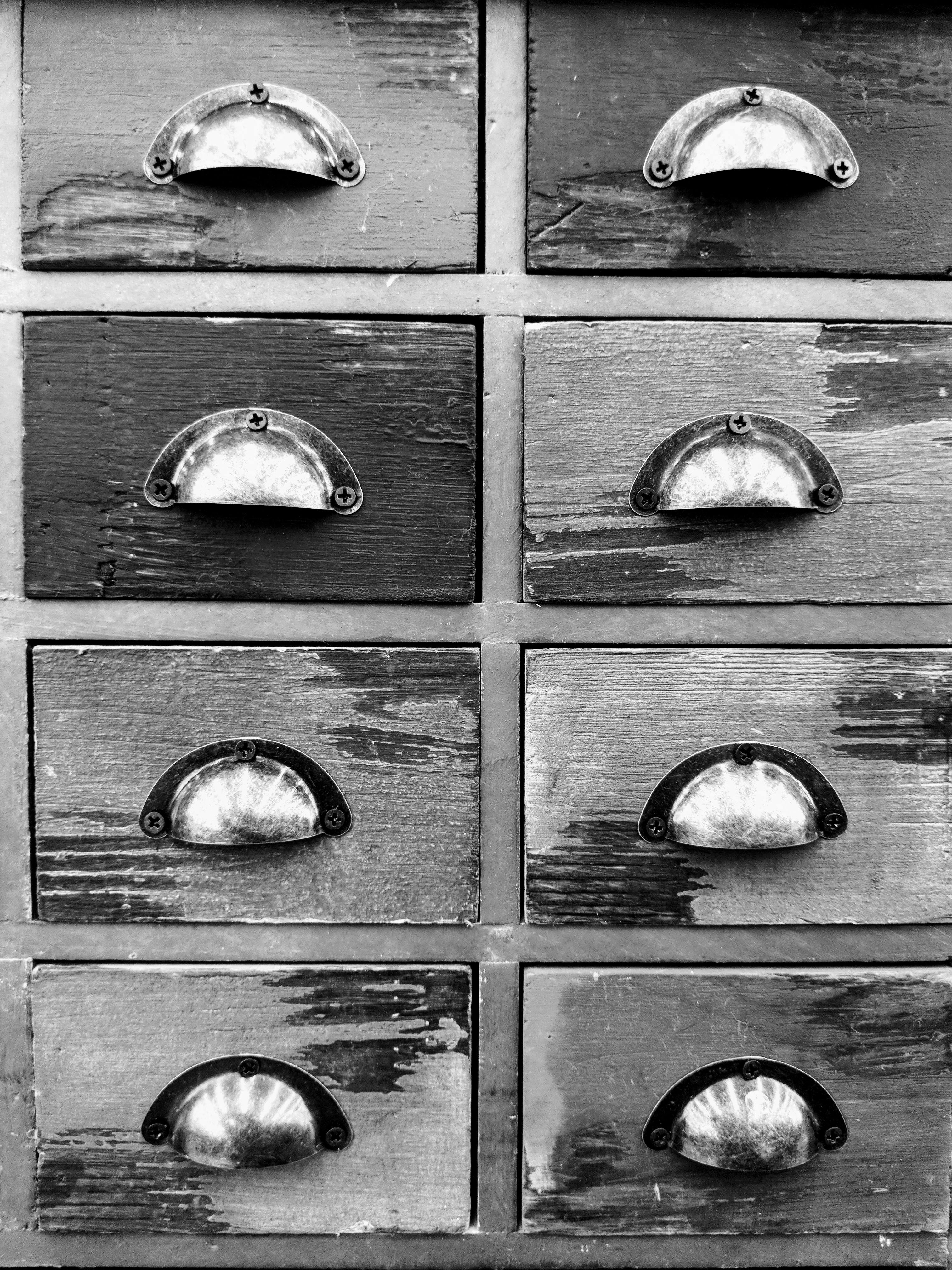 Free stock photo of black and white drawers, black and white photo, drawers