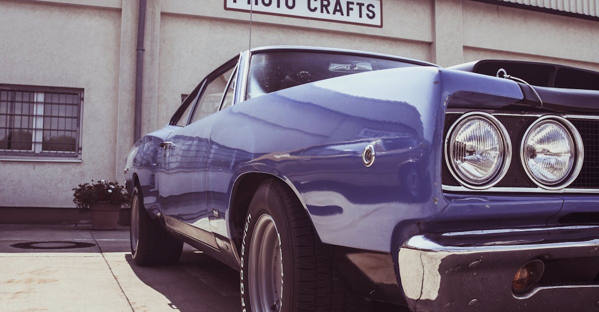 Blue Muscle Car Outside Photo Crafts Building