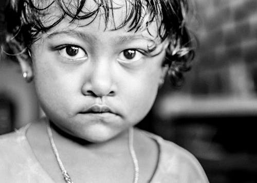 Free stock photo of asia, asian kid, black and white portrait
