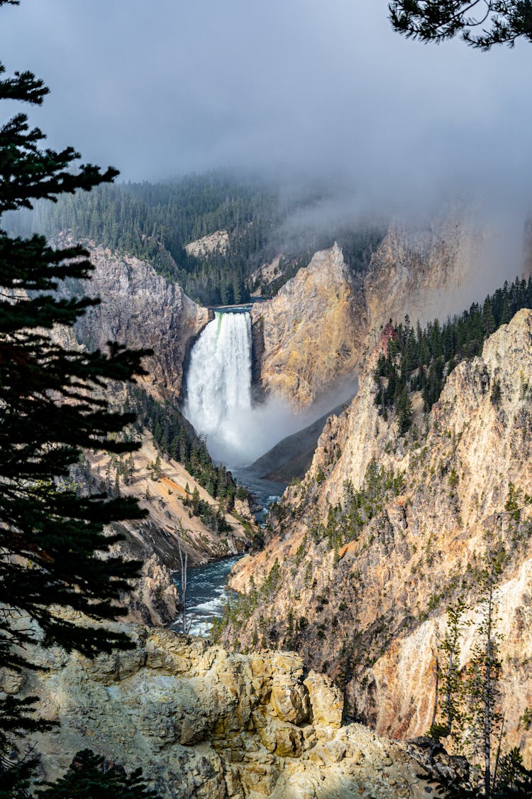 Waterfalls Between Mountains