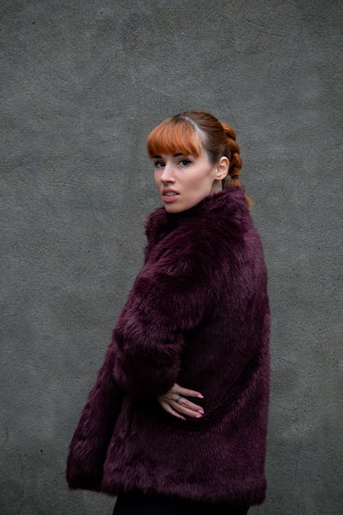 Woman in Violet Fur Coat
