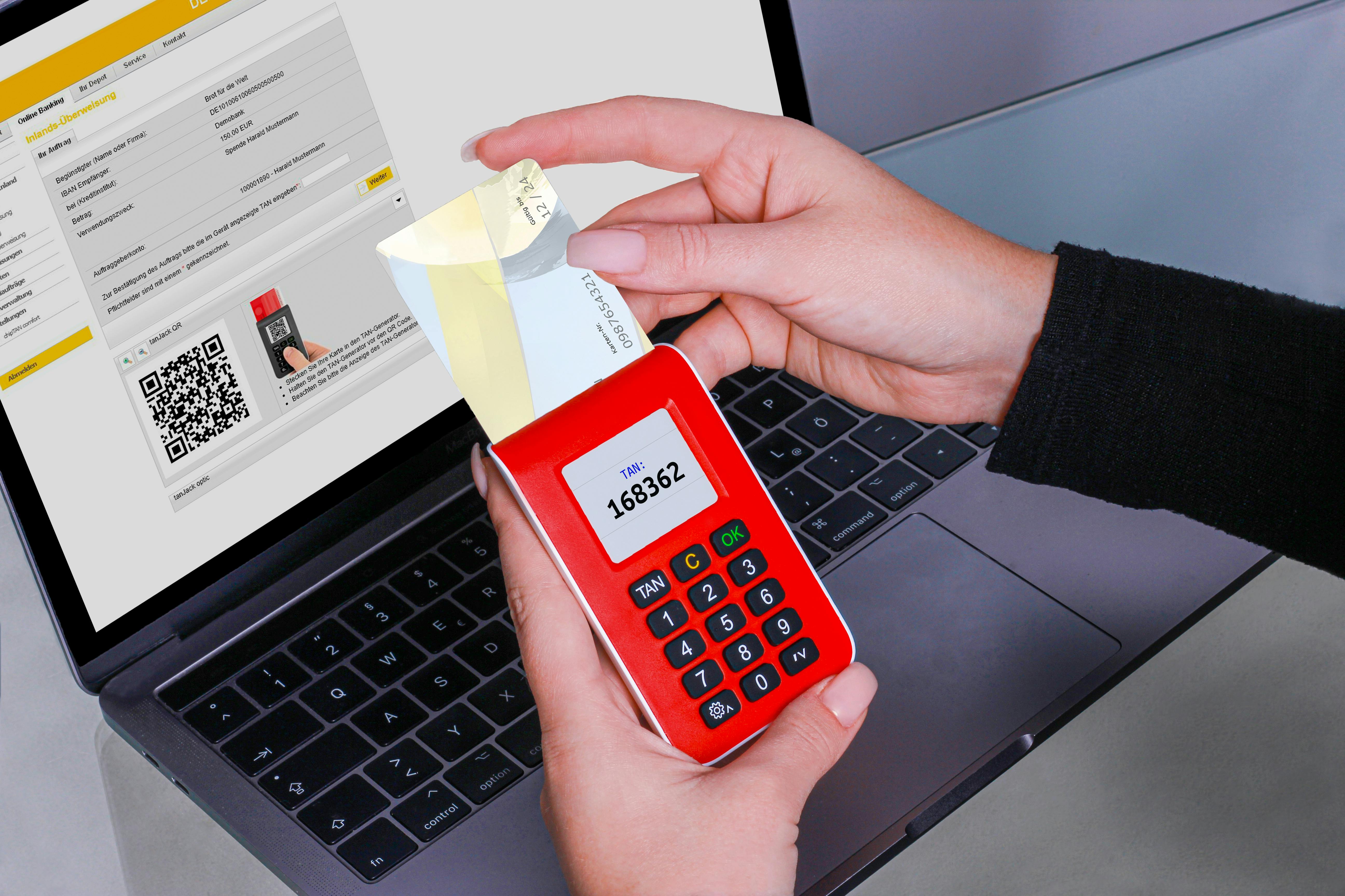 Free A Hand Holding Red POS Device with Visa Card Stock Photo