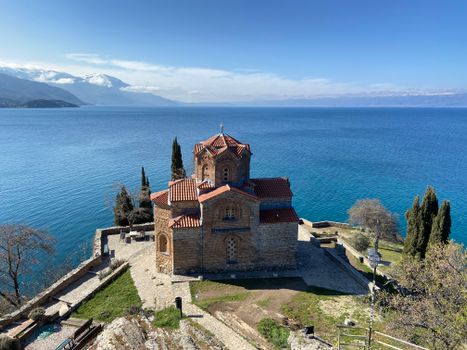 

An Aerial Shot of the Church of Saint John the Theologian in North Macedonia