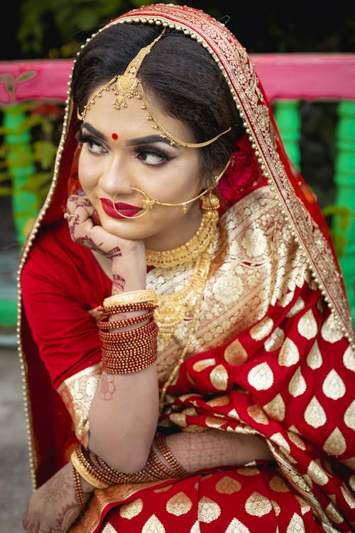 Beautiful Woman in Sari Looking Sideways