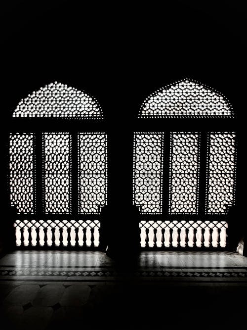 Mosaic on Windows in Mosque in Black and White 