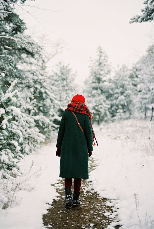 Woman in Coat Walking in Winter
