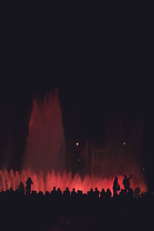 Silhouette Of People Near Fountain