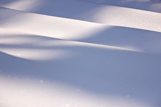 A tranquil close-up view of gentle snow slopes illuminated by soft winter light.