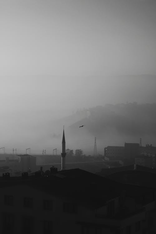 Free A Town Covered with Thick Fog in Early Morning Stock Photo