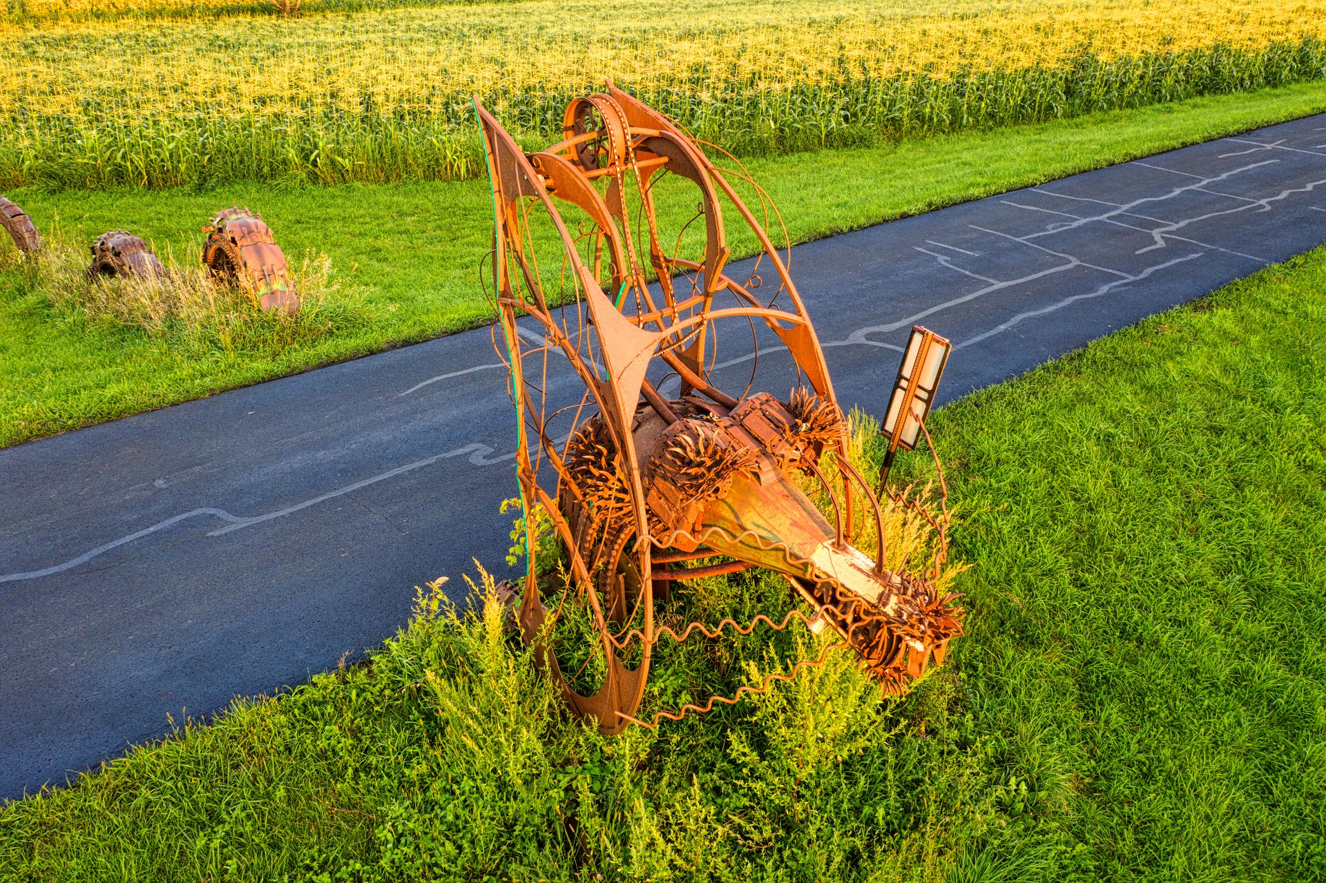 Metal Sculpture on a Grass Field