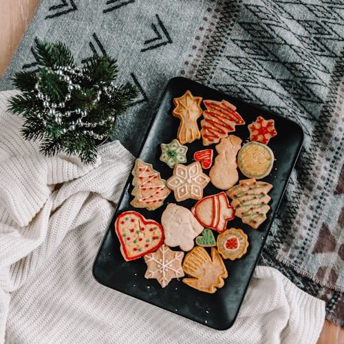 Christmas Cookies on a Black Tray