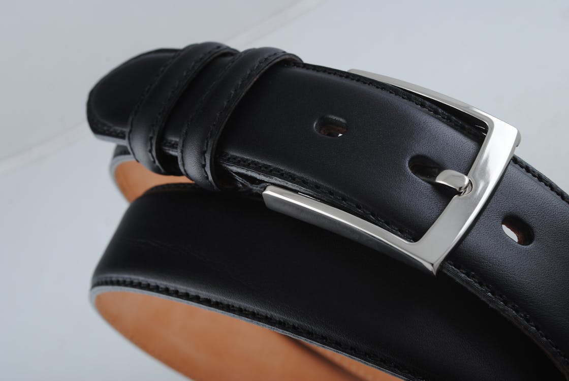 Free Black Leather Belt With Silver Buckle Stock Photo