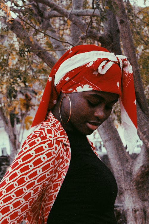 Beautiful Woman Wearing a Red Headwrap