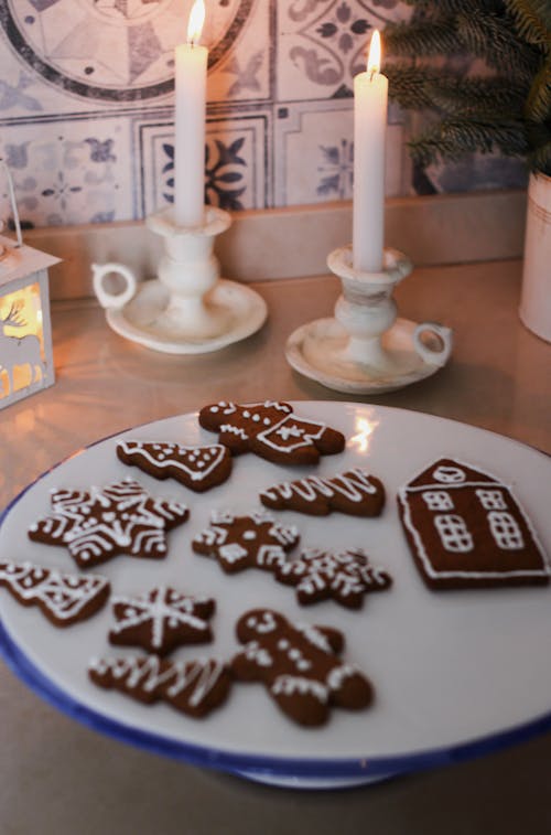 Ginger Cookies on White Ceramic Plate