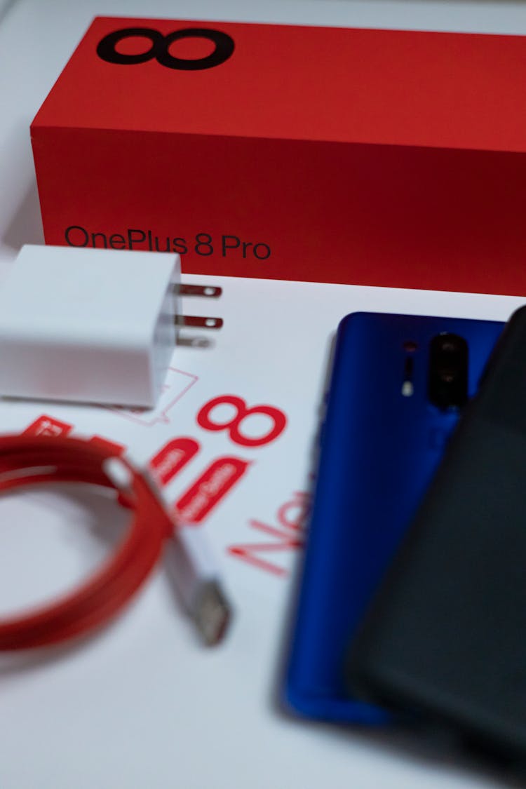 OnePlus 8 Smart Phone With A Box And A USB Cable