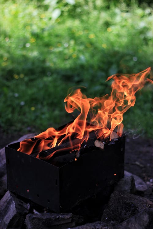 Free Fire in Black Fire Pit Stock Photo