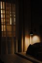 Dark Hotel Room with Curtains Drawn