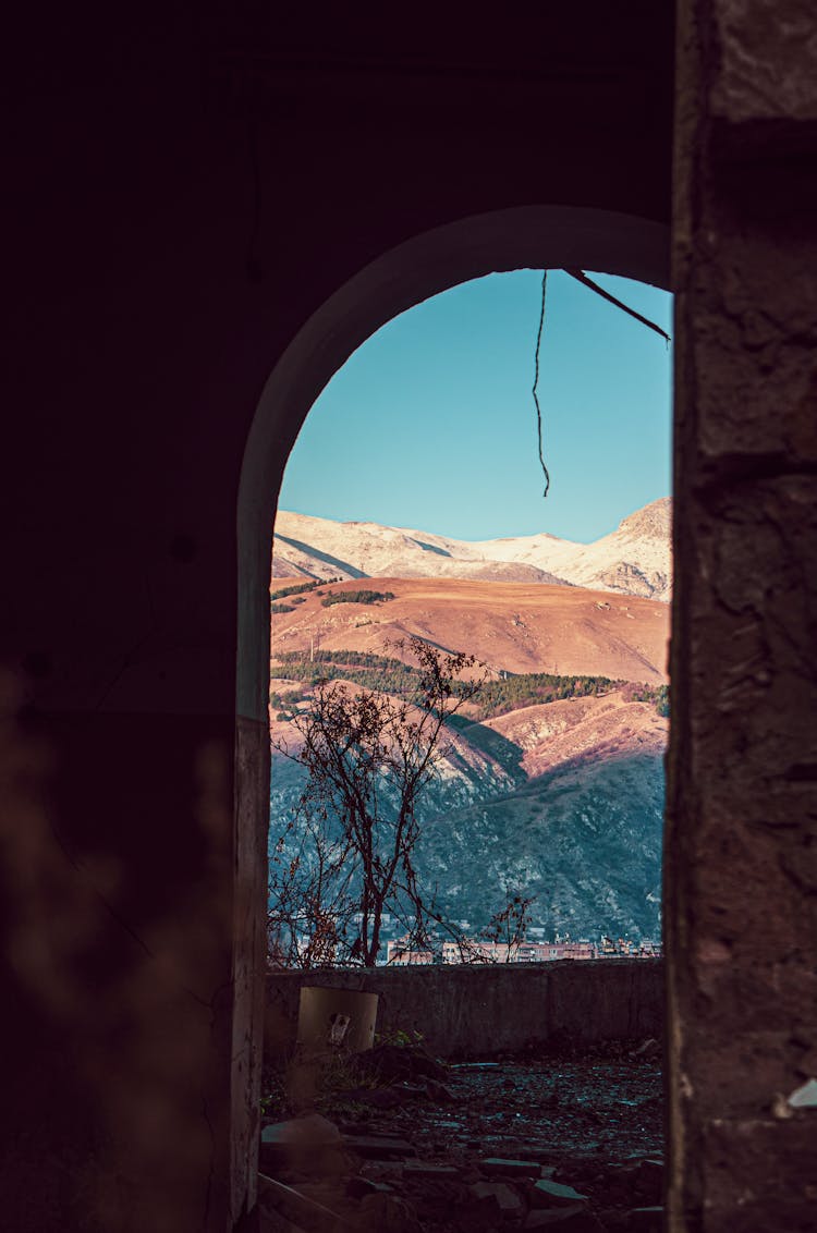 Mountain View From Building With Arcades