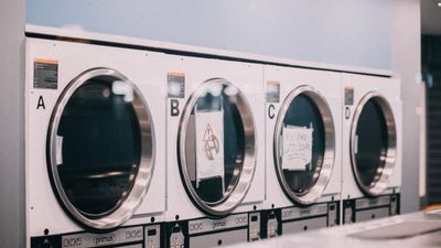 Industrial dryers in a laundromat setting