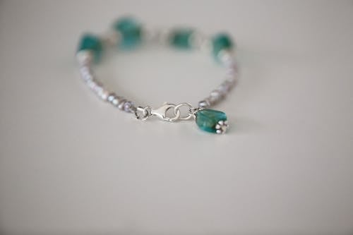 Silver Blue and Green Beaded Bracelet
