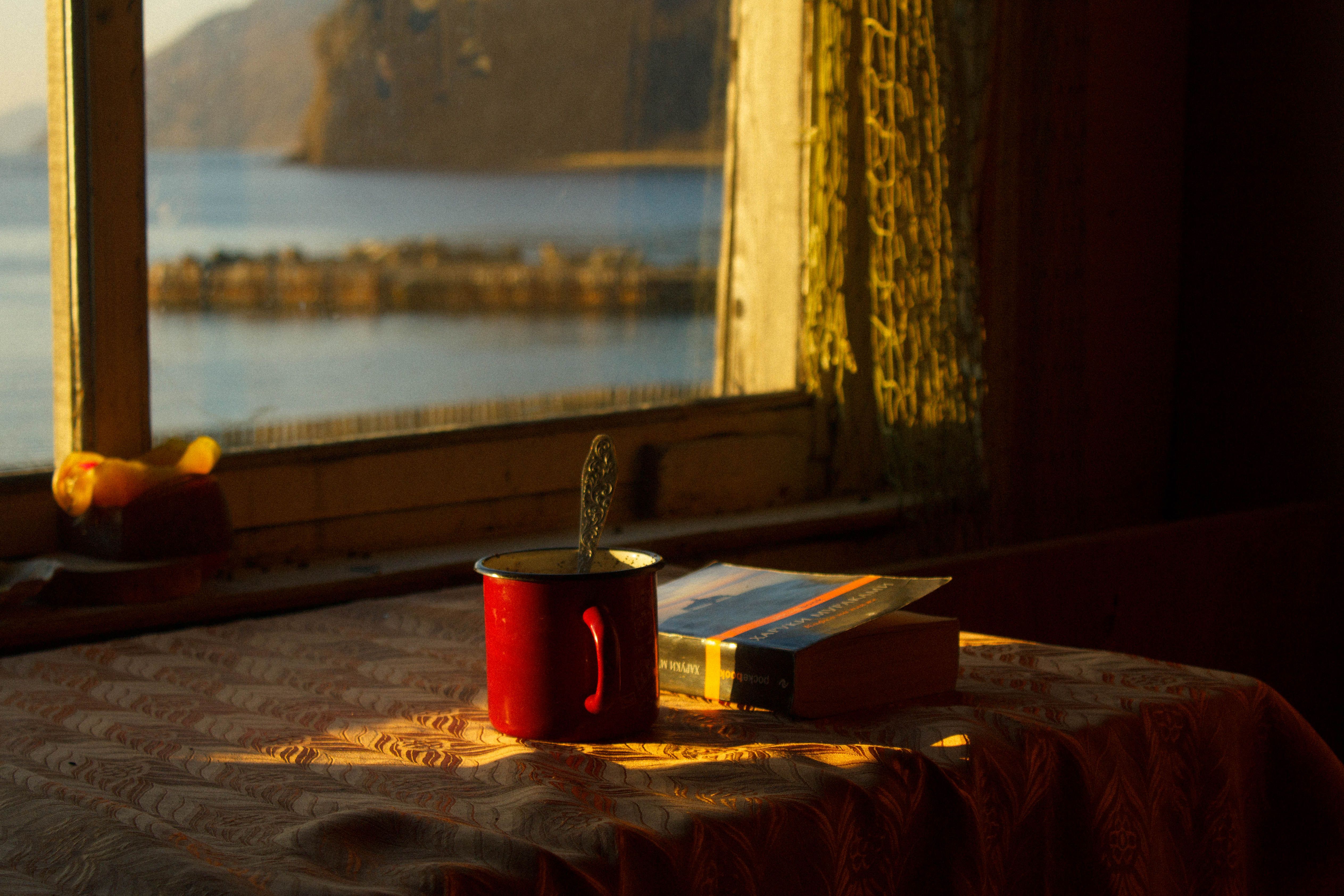 peaceful morning coffee by a window with no phone visible
