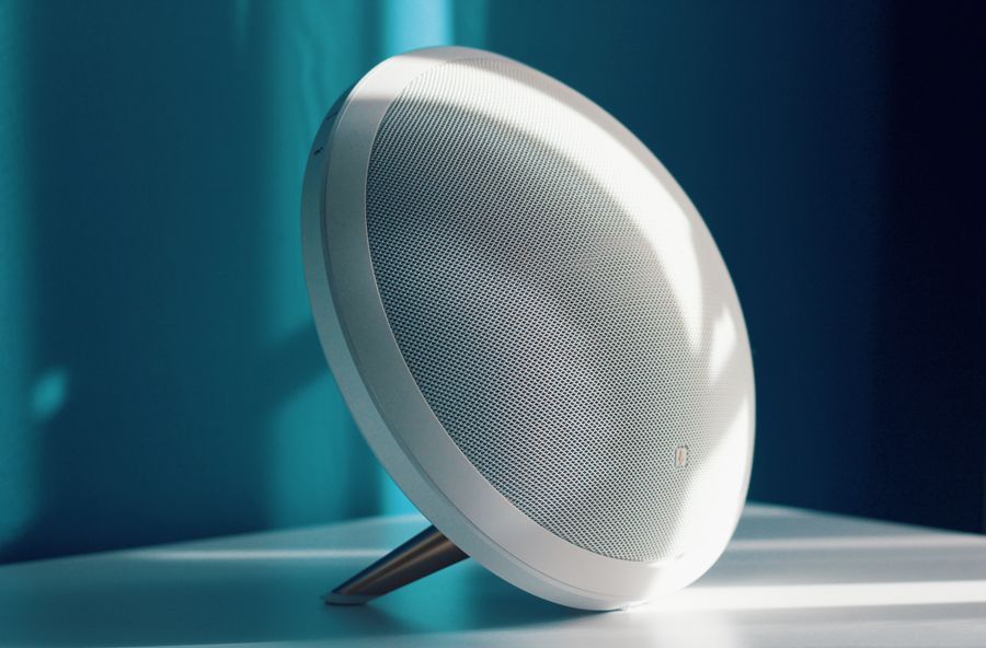 Minimal speaker on a blue background