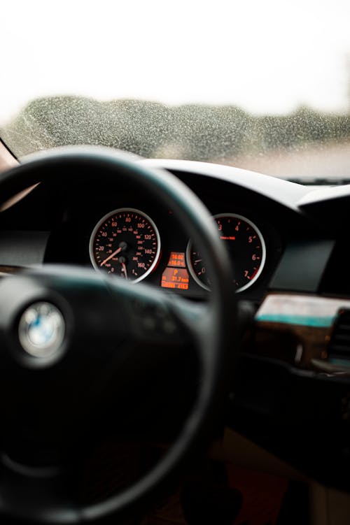 Free Close-Up Photo of Black Steering Wheel Stock Photo