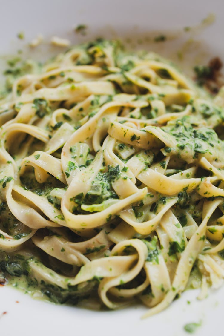 Pasta With Spinach On Plate