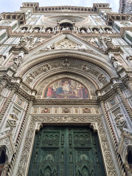 Free Detailed low-angle view of the ornate Florence Cathedral facade in Italy. Stock Photo