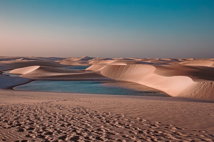 Clear Sky Over Ponds On Desert