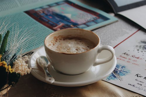 Free Close-Up Shot of a Cup of Cappuccino  Stock Photo