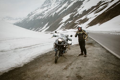 Biker on Winter Travel