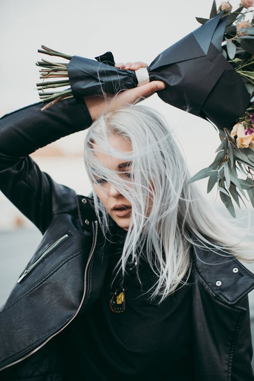 Woman Wears Black Leather Zip-up Jacket