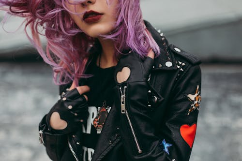 Free Woman Wears Black Leather Zip Up Jacket Stock Photo