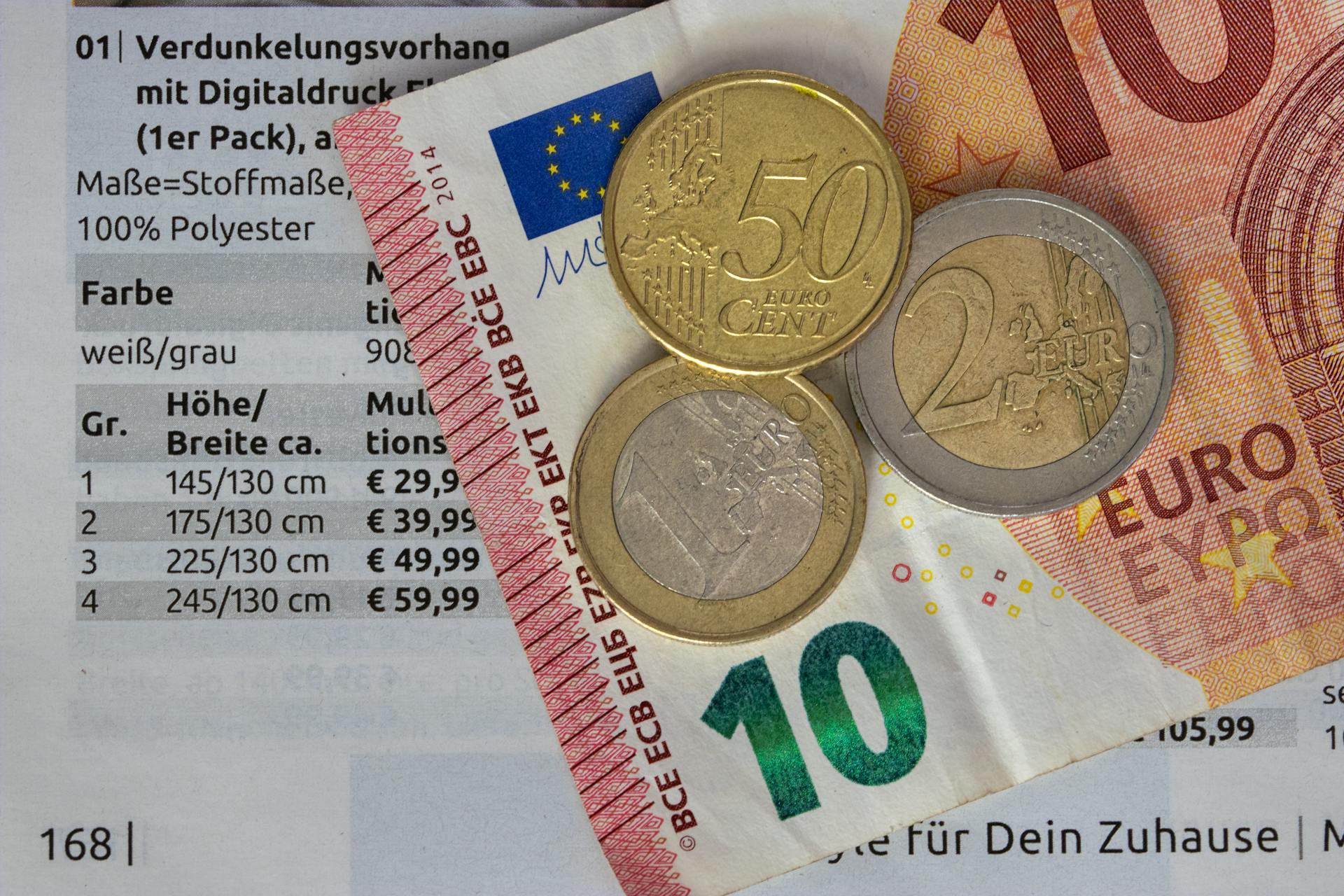 Euro Currency and Price List Flat Lay