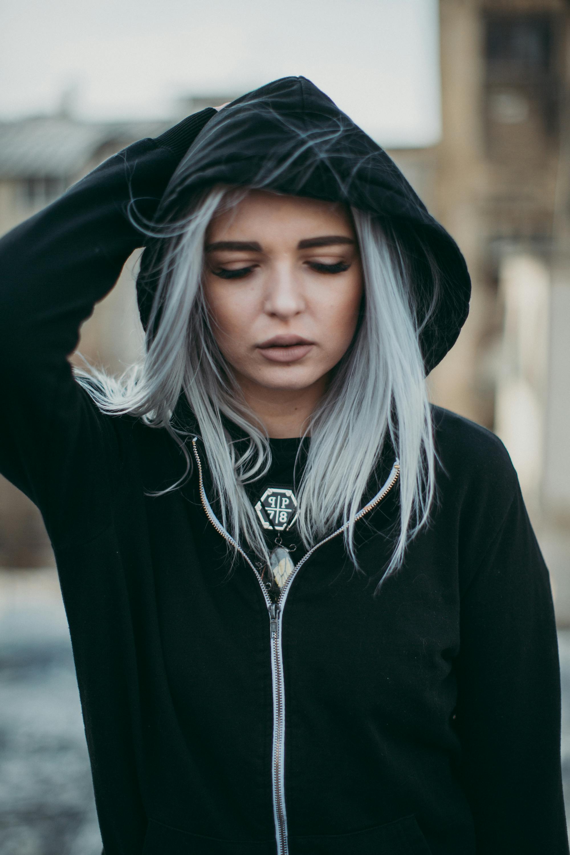 Girl wearing online hood