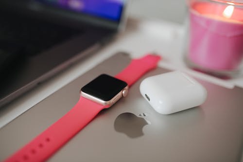 Free Silver Aluminum Case Apple Watch With Pink Sport Band Stock Photo