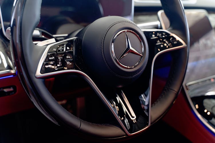 Black Mercedes Benz Steering Wheel