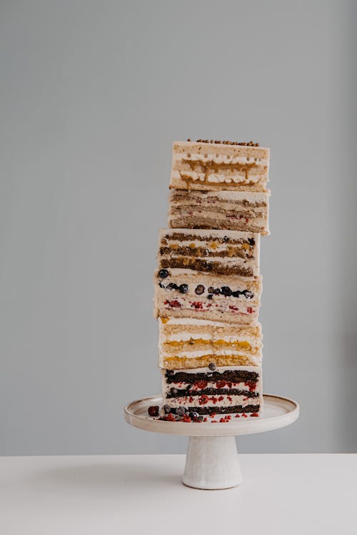 Stacks of Sliced Cakes on a Cakestand