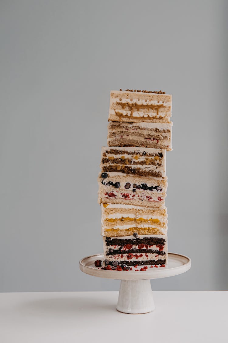 Stacks Of Sliced Cakes On A Cakestand